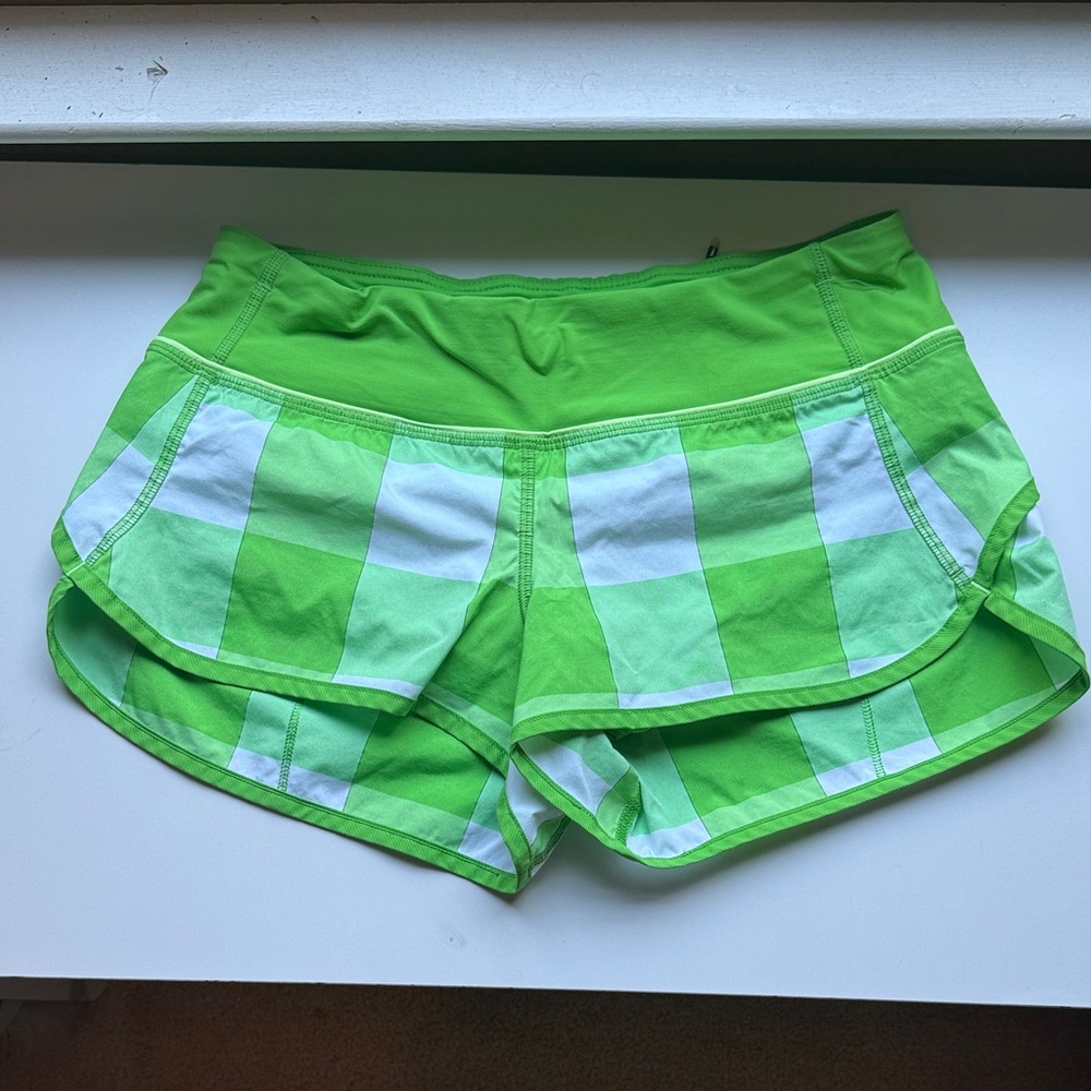 lululemon athletica Green and White Checkered Athletic Shorts